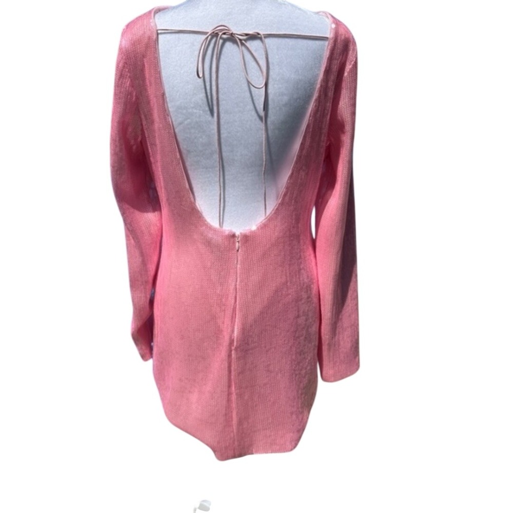 Gianni Bini Sequin Mini Dress Womens 14 Pink Long Sleeve Open Back Shift - Picture 9 of 12